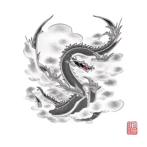 Black Japanese Dragon Facing Upward