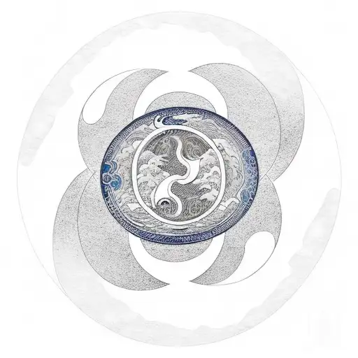 Yin And Yang Symbol Made From Crashing Waves And Sun And Moon