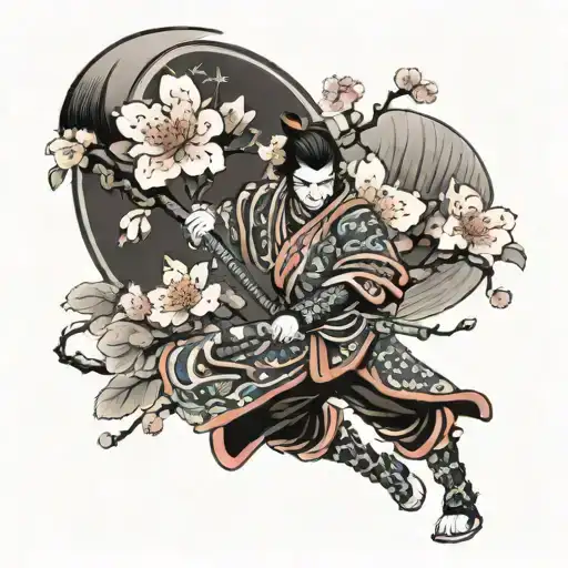 Cherry Blossom With Samurai Warrior