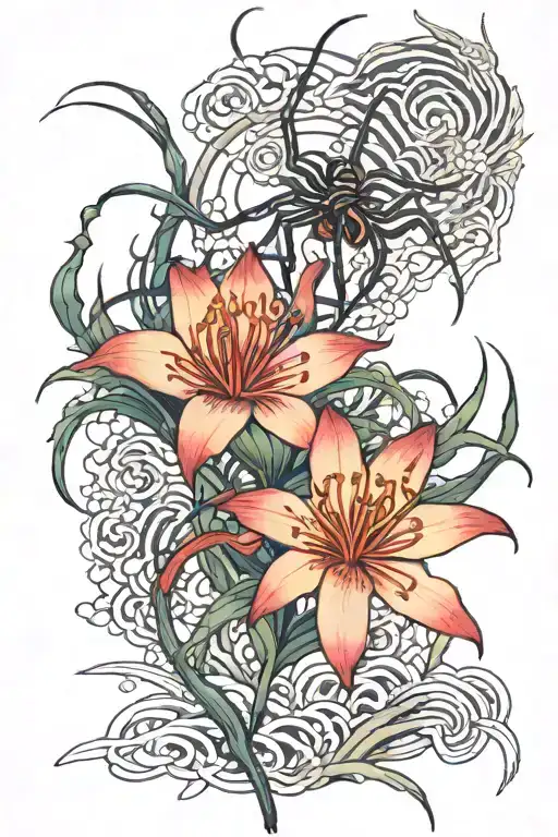 Spider And Spider Lily Flower