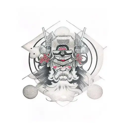 Japanese Tattoo With Samurai In Cyberpunk Style