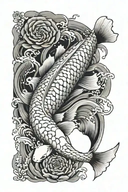 Koi Fish With Black Grey Style