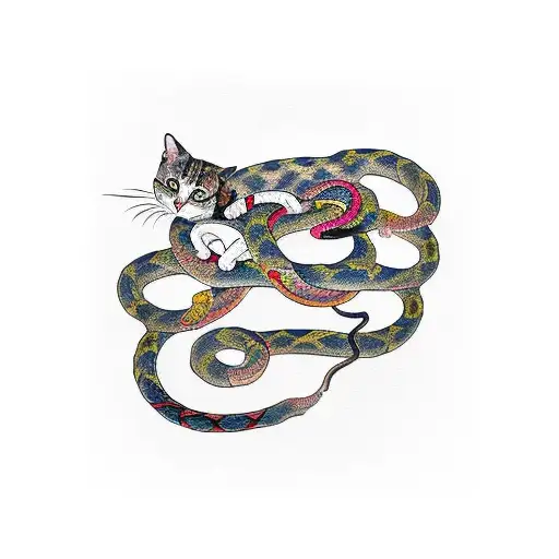 I Want A Tattoo Of A Cat Wrapped Around A Snake With A Date Written On Snake's Skin - 18-02-23