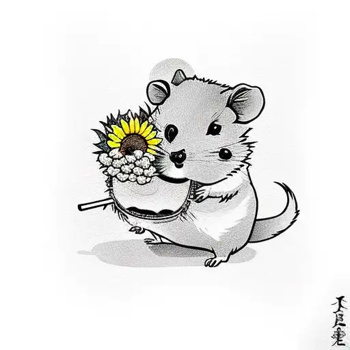 Cute Hamster With Sunflower Pipe