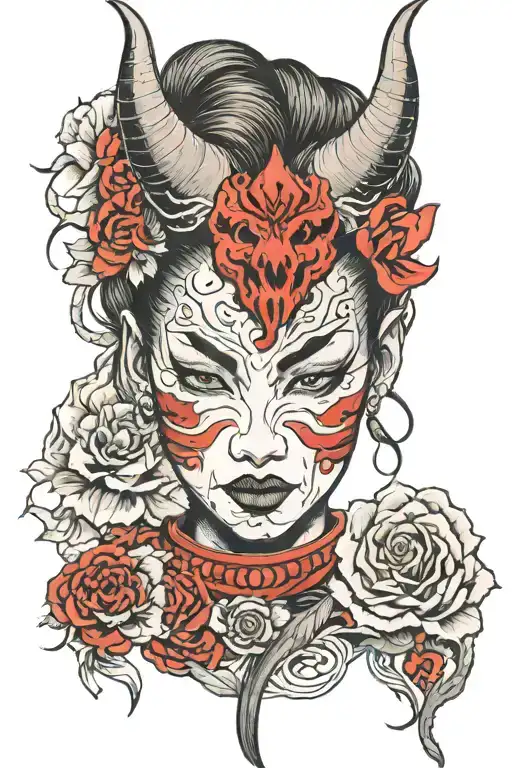 Woman With Demon Mask