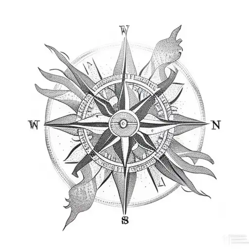 Compass Palm Trees Sun Mountain Beach