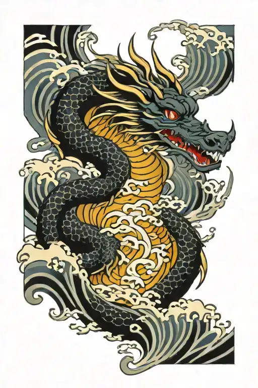 Dragon With Waves Crashing