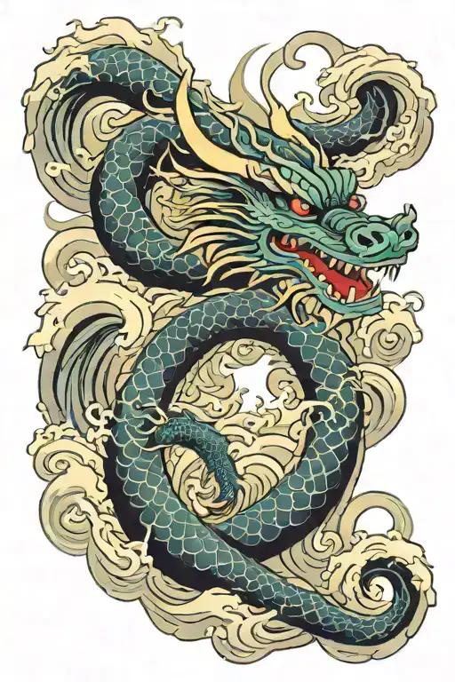 Dragon With Waves Crashing