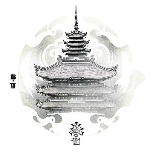 Zodiac Knight Mu With A Pagoda In The Background