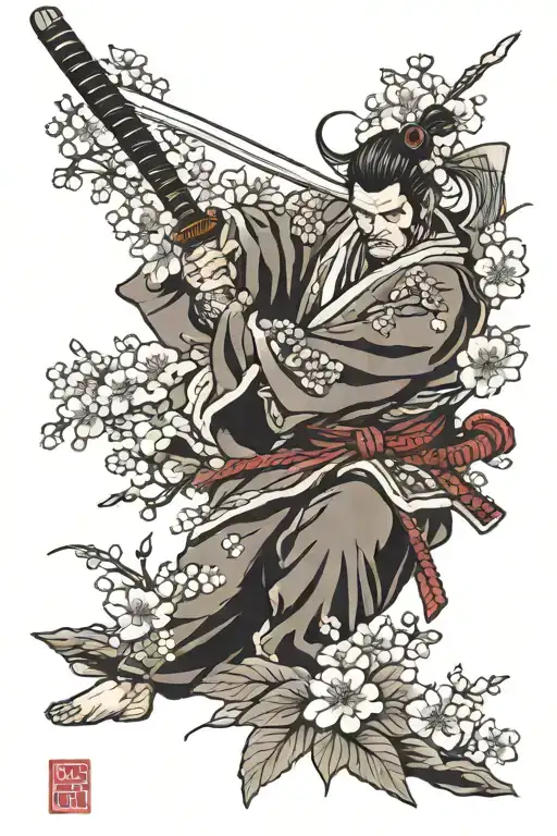 Samurai And Cherry Blossom