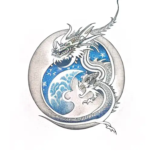 Dragon Vertical With Moon And Magic Energy
