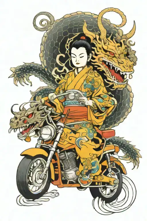 Buddha Dragon Wrapped And Demon Girl Riding Motorcycles