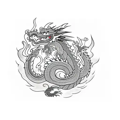 Dragon With Black Hat And Flame In Throat