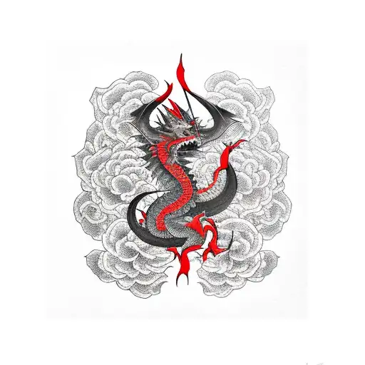 Red Dragon In Black Roses