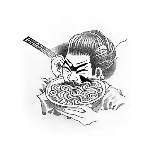 A Chef Samurai Slicing Through A Bowl Of Ramen Noodles With A Katana