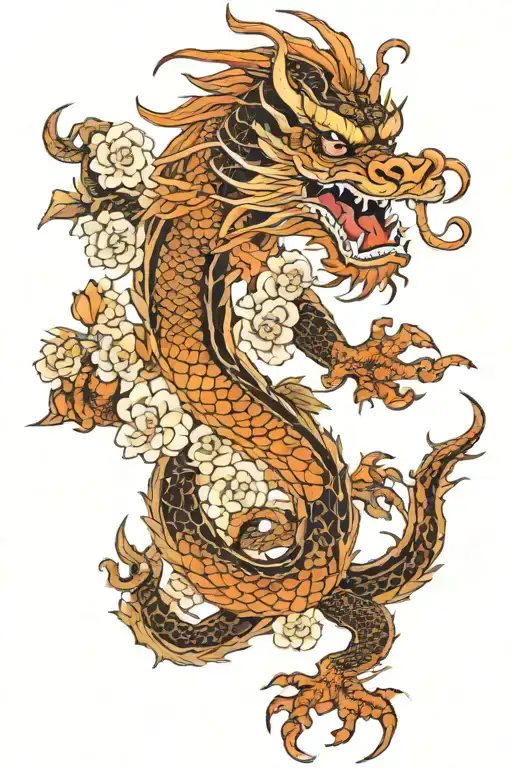 Chinese Dragon With Flowers