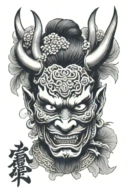Oni Mask Samurai Temple Surrounded