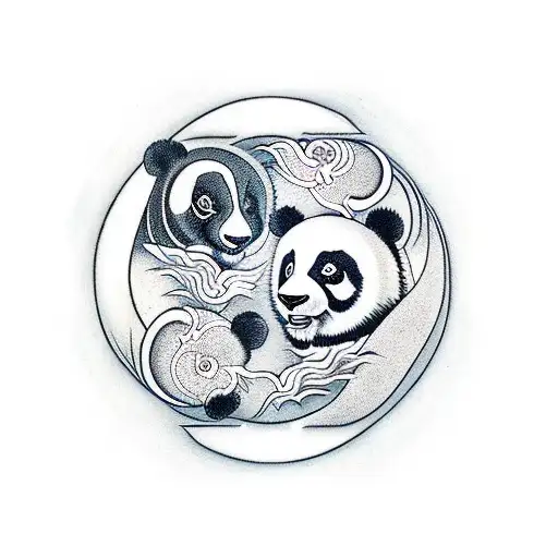 Ying Yang Symbol In The Style Of A Panda