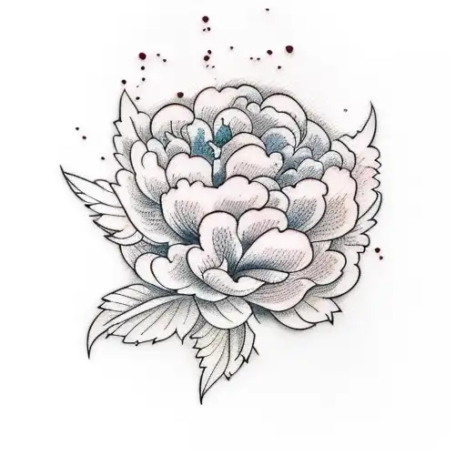 A Traditional Style Tattoo Showcasing A Watercolor Peony With Intricate Linework And Shading