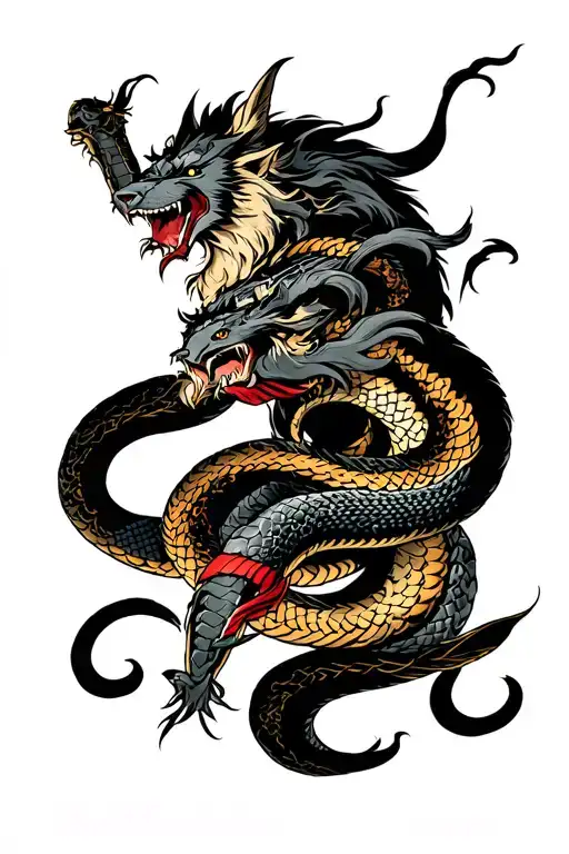 Thor Fighting Fenrir And Snake