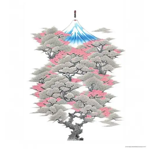 Oriental Style Landscape Of Mountain And Flowers