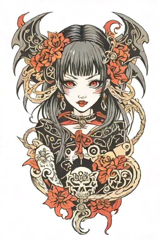 Vampire Anime Girl With Fangs And Long Black Bangs