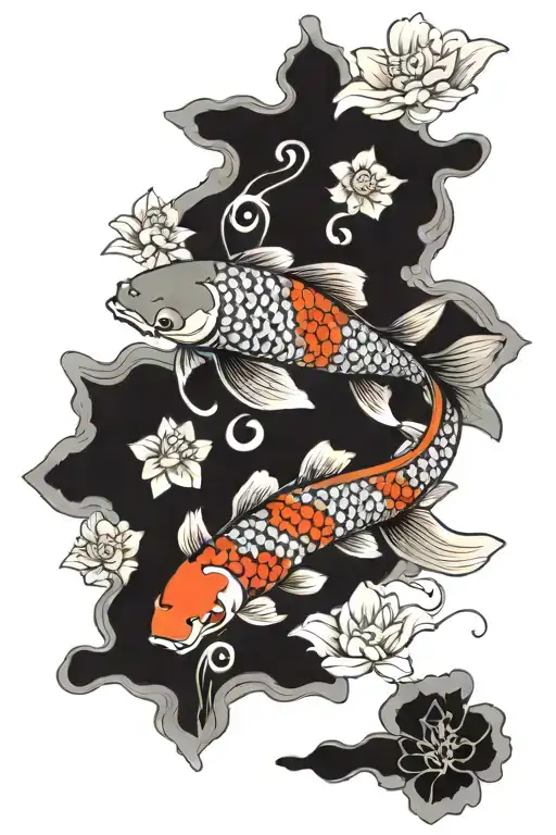 Koi Fish With Flowers