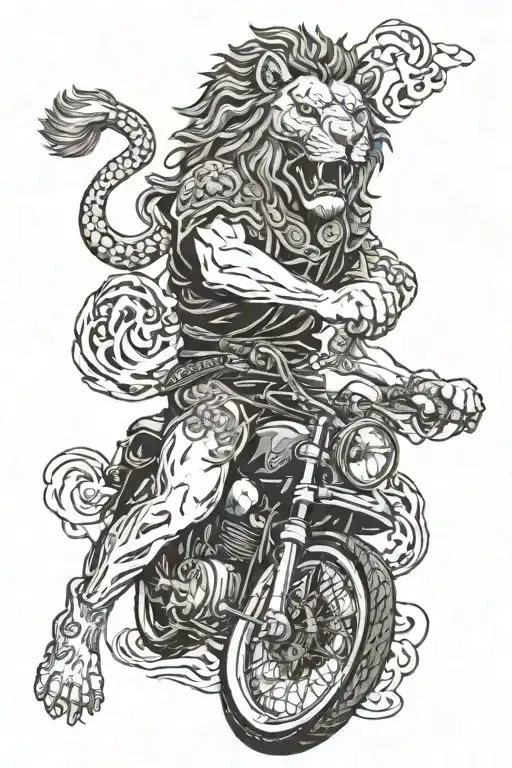 Bike Riders Riding Place And Karate Black Belt With Lion Face