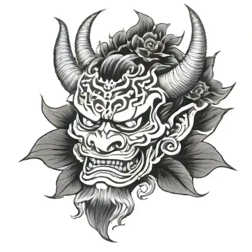 Oni Mask With Lotus Flower