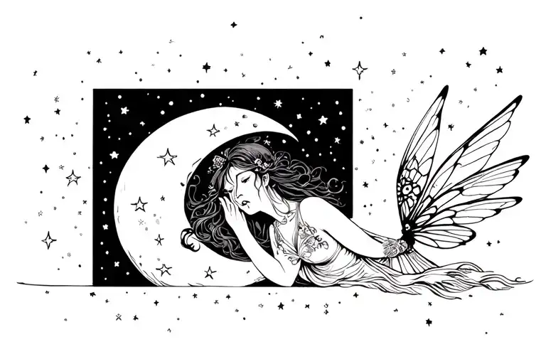 Fairy Crying On Moon Surrounded By Stars