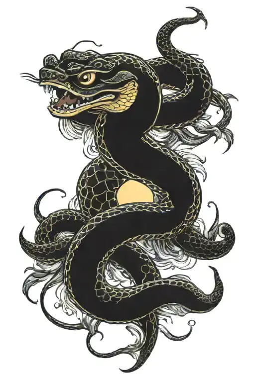 Snake Wrapped Around The Sun Moon