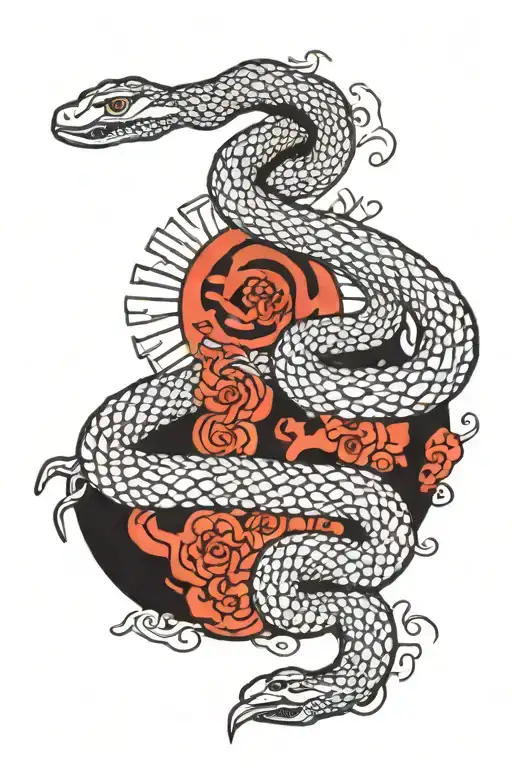 Snake Wrapped Around The Sun Moon