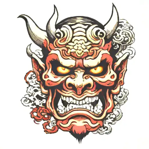 Oni Mask Cracked With Skull Visible
