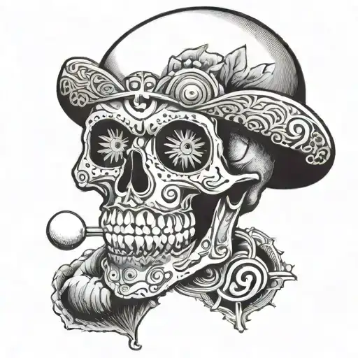 Mexican Skull With 8 Ball In The Mouth Open