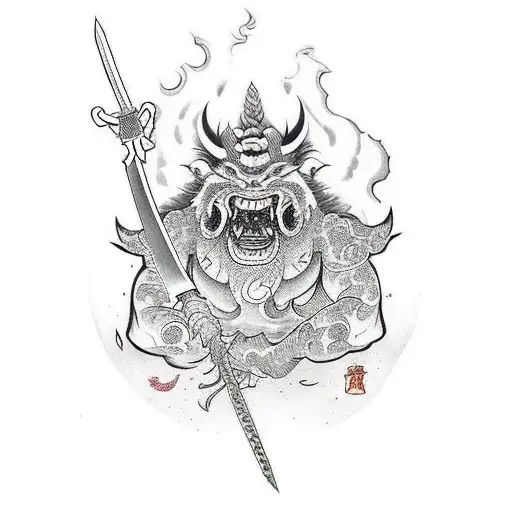 Oni With Sword With Fire