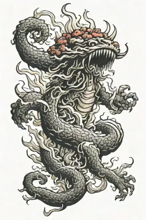 Mushroom Exploding Out Of Dragon Breathing Fire