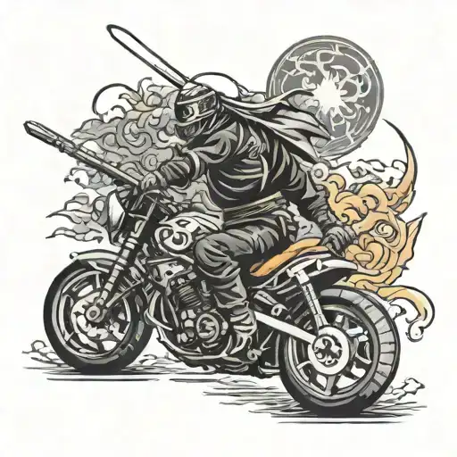 Ninja And Motorcycle And Katana
