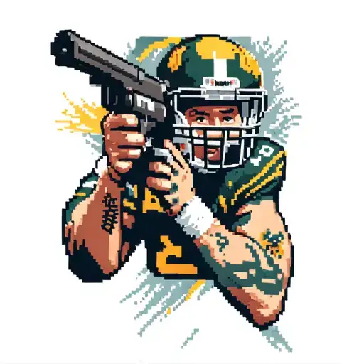 A Pixelated Football Player Shooting A Gun In A Video Game Setting