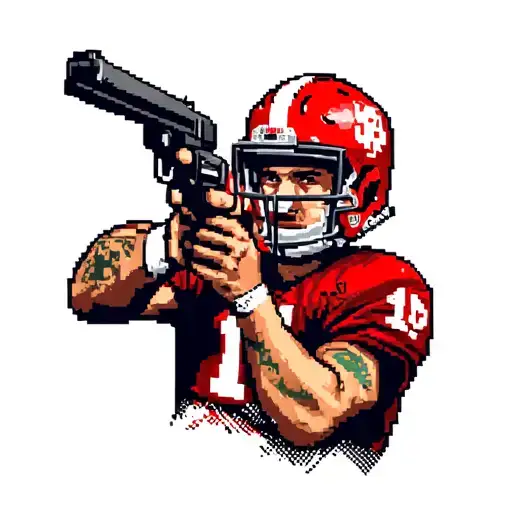 A Pixelated Football Player Shooting A Gun In A Video Game Setting
