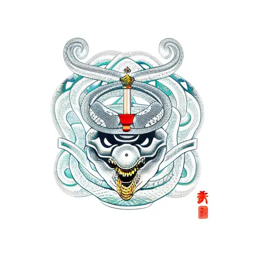 Snake With Crown Sword And Blood