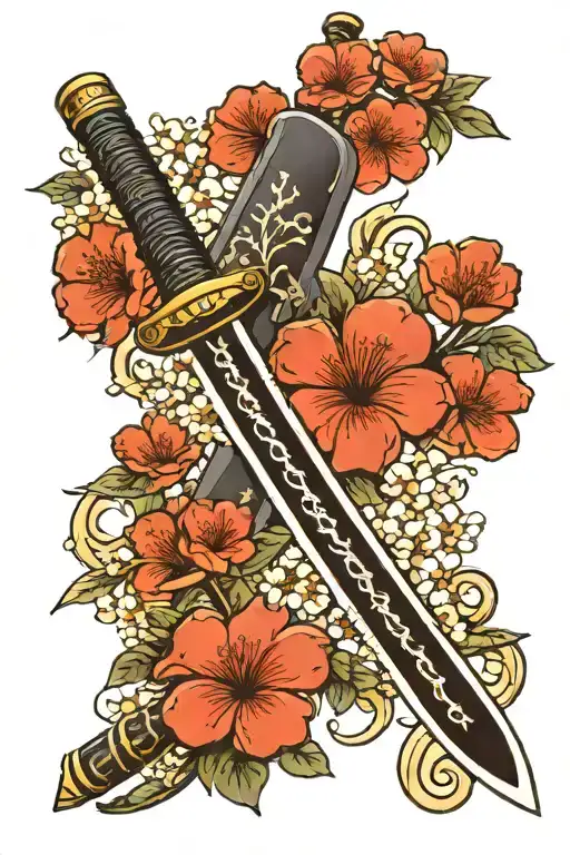 Katana Sword With Blossom Flowers