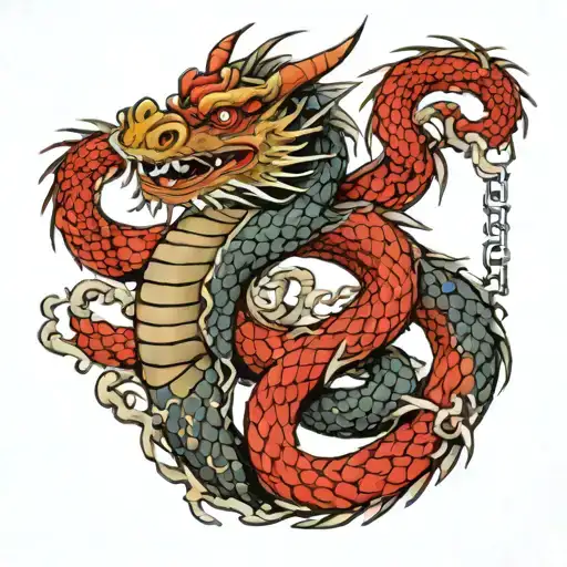 Dragon Wrapped In Chains With 5 Elements