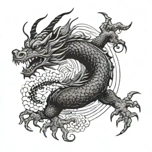 Dragon Sleeve Black And White Drawing