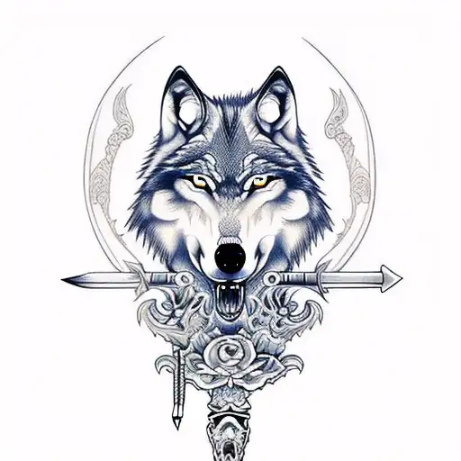 Wolf And Skull With Sword