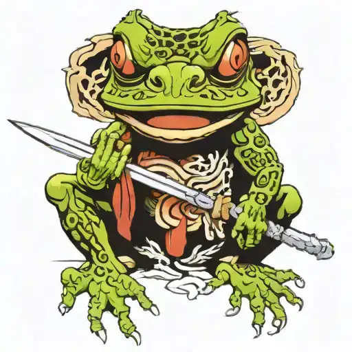 Oni Mask Frog Holding Sword