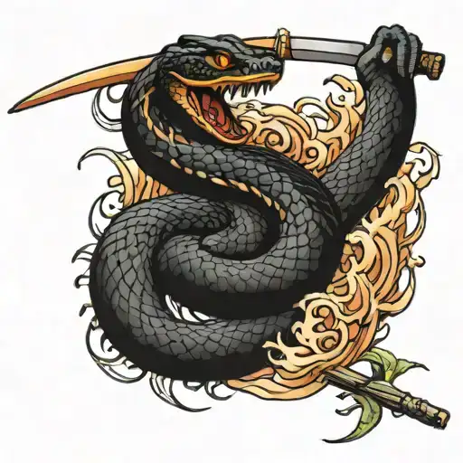 Black Snake On A Katana On Fire