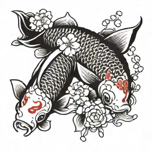Koi Fish Cherry Blossom Flowers Surrounding