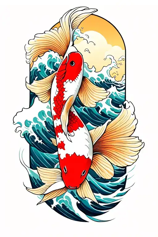 Koi Fish With Waves Crashing In The Background