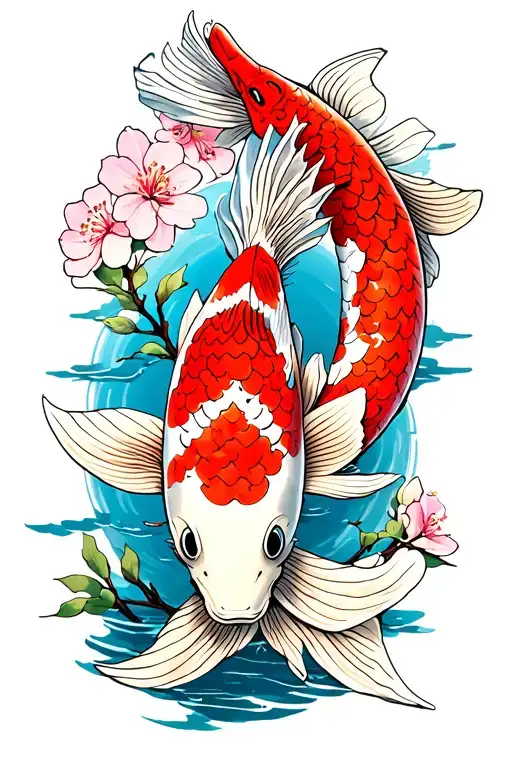 Koi Fish With Cherry Blossoms