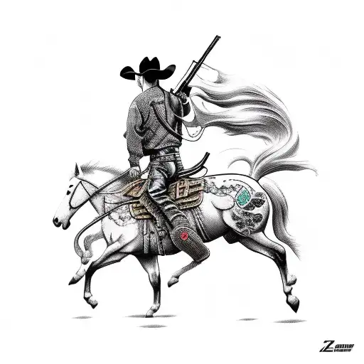 Cowboy On A Horse Holding A Rifle